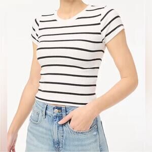 J. Crew Factory Black & White Striped Cropped Ribbed Tee Shirt‎ Sz XS NEW